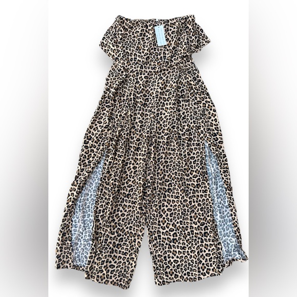 MEDIUM Simplee Leopard Print Split Thigh Belted Tube Jumpsuit ➡️MISSING BELT⬅️ - Picture 6 of 7